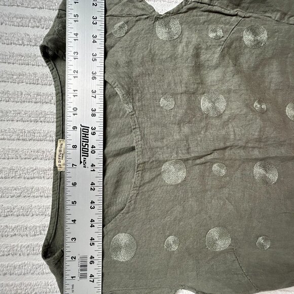 HD Diffusion Paris Women Green Polka Dots Linen Short Cap Sleeves Shirt Dress - Picture 5 of 9